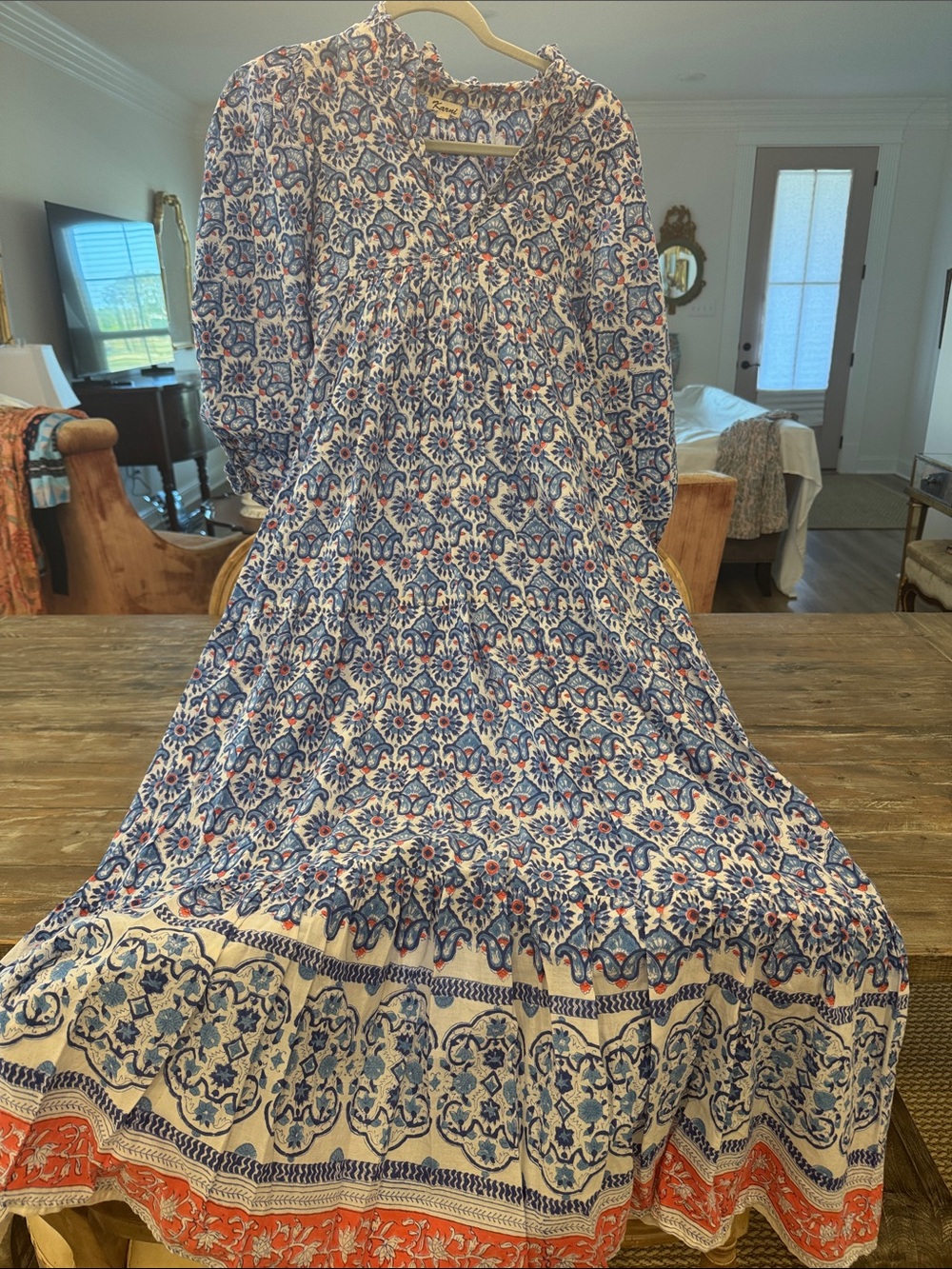 Boho Printed Maxi Dress in Blue, white